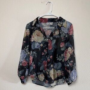 Floral Chiffon Blouse with Multicolor Design Vintage